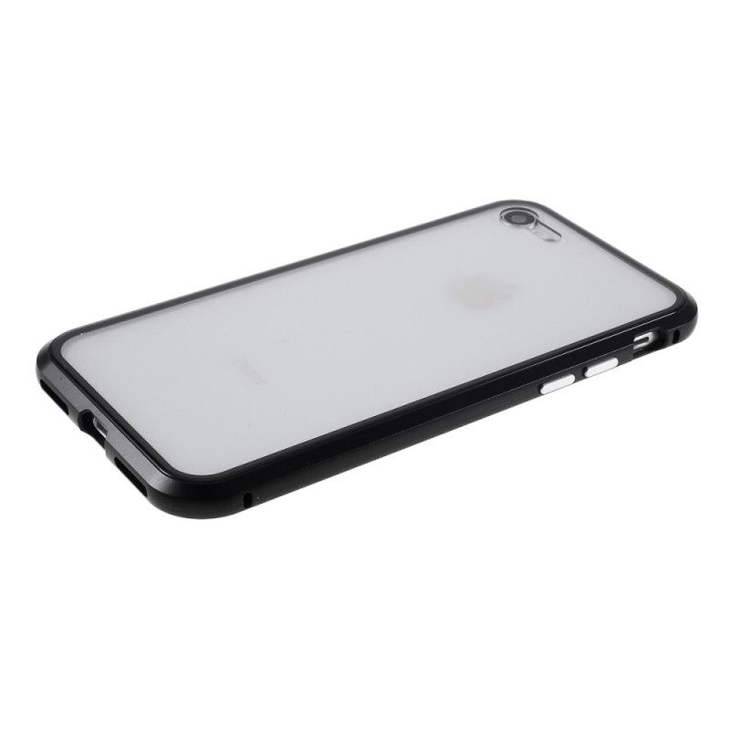 Hoesje iPhone 7 / 8 / SE 2 Rood Zwart Randen Van Metaal En Gehard Glas