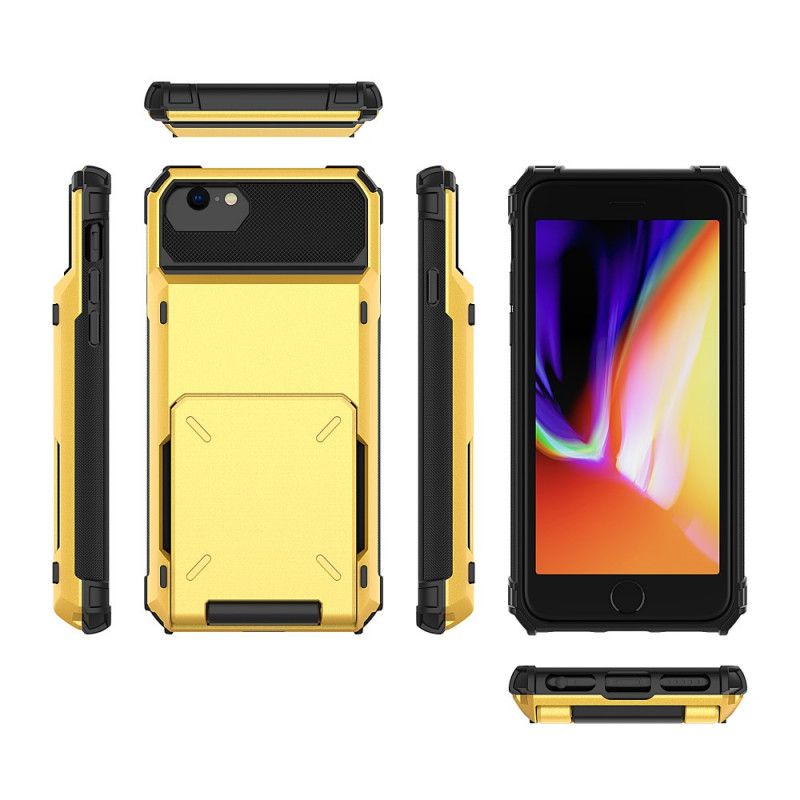 Hoesje iPhone 7 / 8 / SE 2 Wit Zwart Kaarthouder In Klepstijl