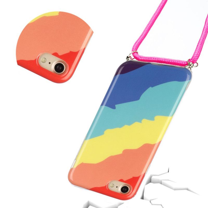 Hoesje voor iPhone 7 / 8 / SE 2 Geel Rood Met Regenboogkoord