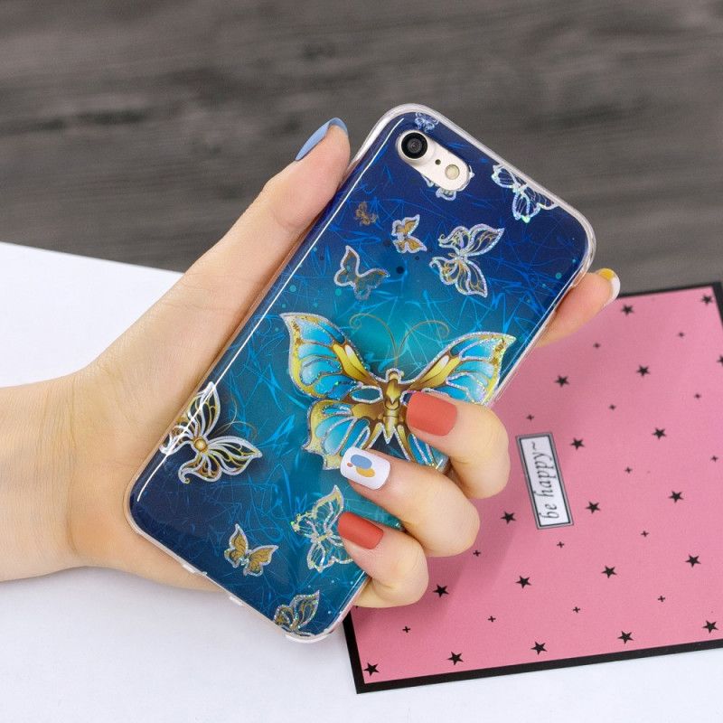 Hoesje voor iPhone 7 / 8 / SE 2 Glitter Design Vlinders
