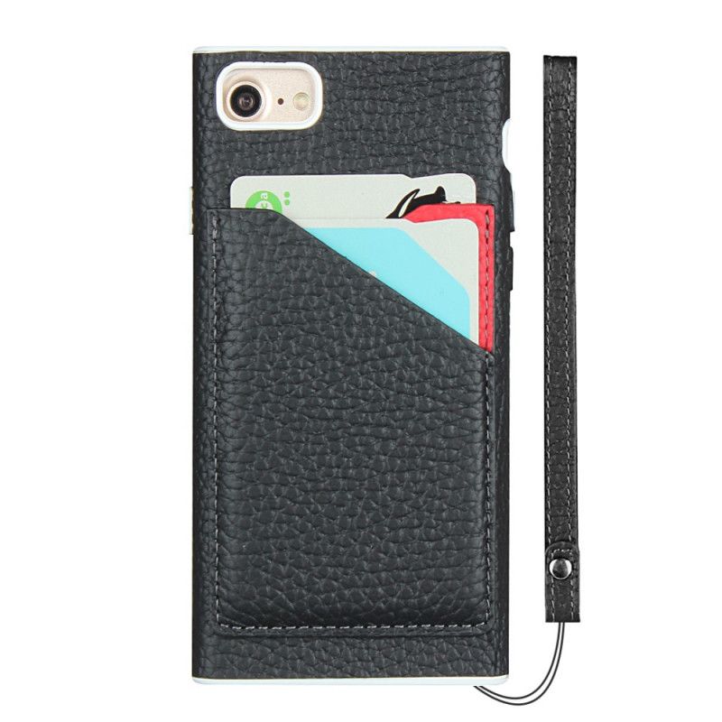 Hoesje voor iPhone 7 / 8 / SE 2 Grijs Zwart Echt Lychee Leer Met Riem