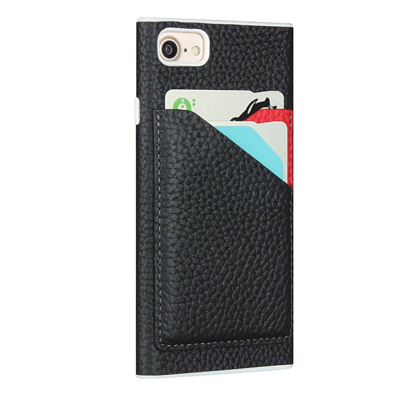 Hoesje voor iPhone 7 / 8 / SE 2 Grijs Zwart Echt Lychee Leer Met Riem
