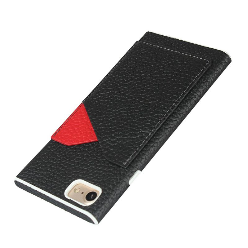 Hoesje voor iPhone 7 / 8 / SE 2 Grijs Zwart Echt Lychee Leer Met Riem