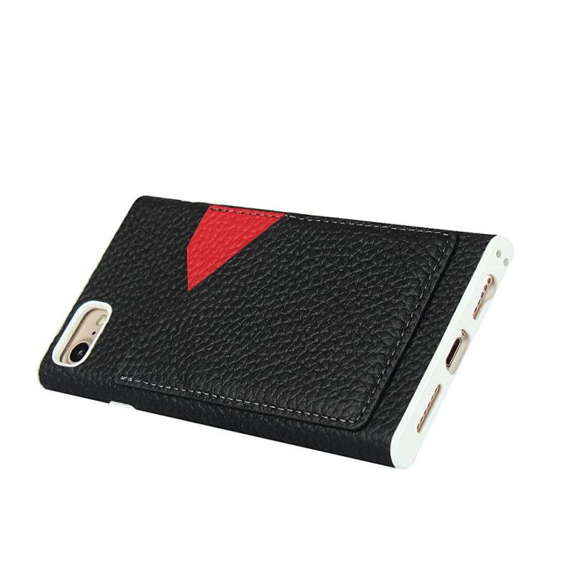 Hoesje voor iPhone 7 / 8 / SE 2 Grijs Zwart Echt Lychee Leer Met Riem