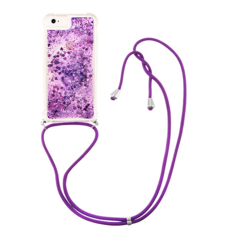 Hoesje voor iPhone 7 / 8 / SE 2 Magenta Rood Pailletten En Koord