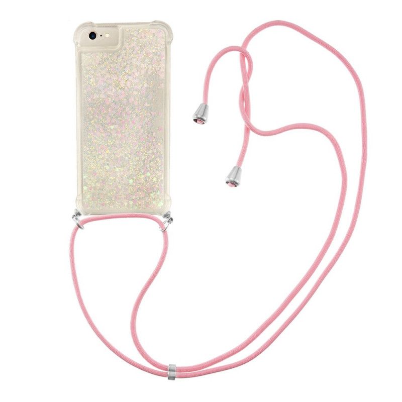 Hoesje voor iPhone 7 / 8 / SE 2 Magenta Rood Pailletten En Koord