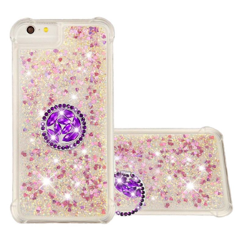 Hoesje voor iPhone 7 / 8 / SE 2 Magenta Rood Pailletten Met Steunring