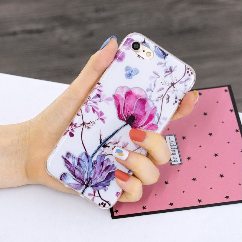 Hoesje voor iPhone 7 / 8 / SE 2 Roze Wit Glitter Design Bloemen