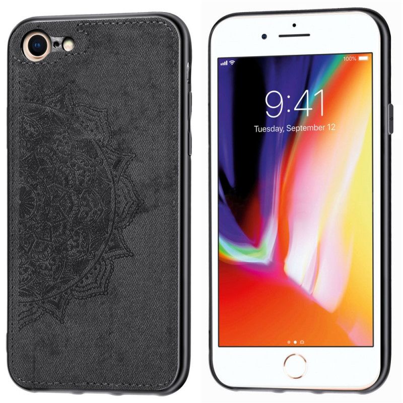 Hoesje voor iPhone 7 / 8 / SE 2 Roze Zwart Stof En Mandala-Structuur