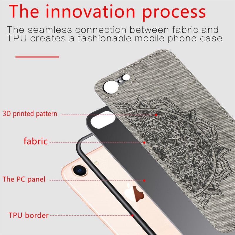 Hoesje voor iPhone 7 / 8 / SE 2 Roze Zwart Stof En Mandala-Structuur