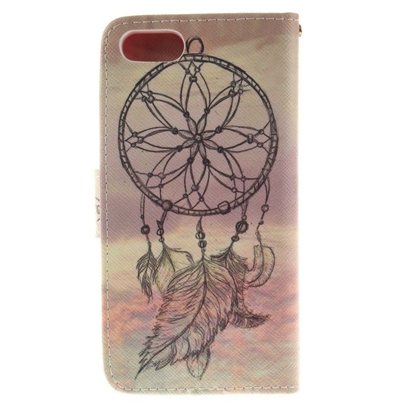 Leren Hoesje iPhone 7 / 8 / SE 2 Beige Zwart Veren Dromenvanger