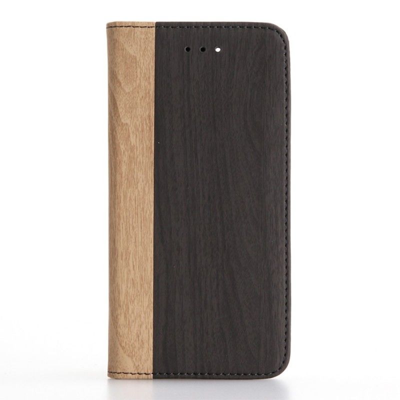 Leren Hoesje iPhone 7 / 8 / SE 2 Bruin Zwart Telefoonhoesje Tweekleurig Houtdessin