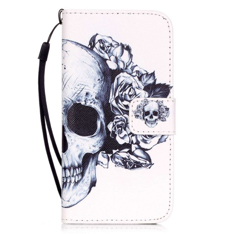 Leren Hoesje iPhone 7 / 8 / SE 2 Gebloemde Schedel