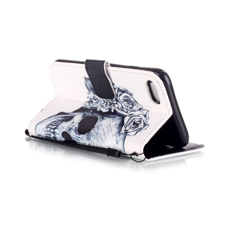 Leren Hoesje iPhone 7 / 8 / SE 2 Gebloemde Schedel