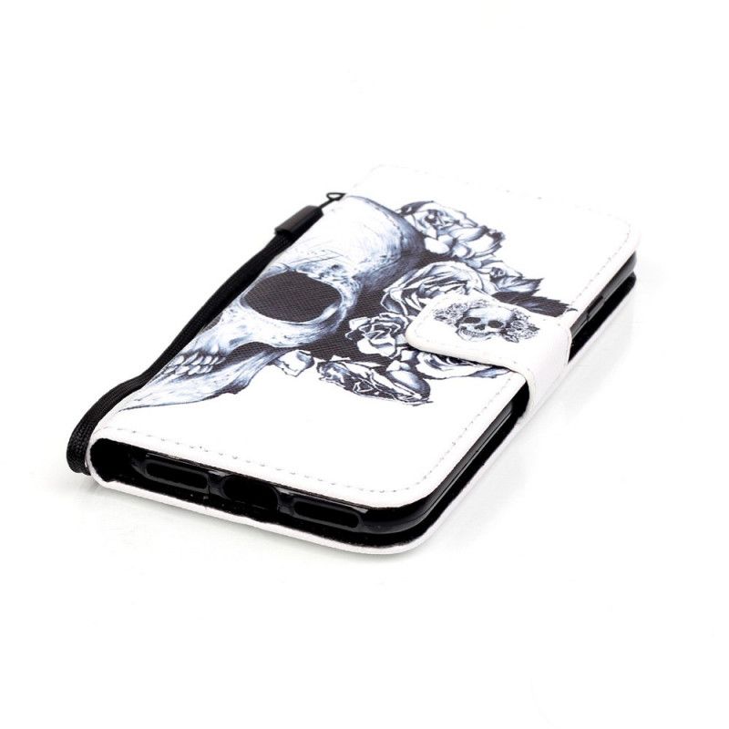 Leren Hoesje iPhone 7 / 8 / SE 2 Gebloemde Schedel