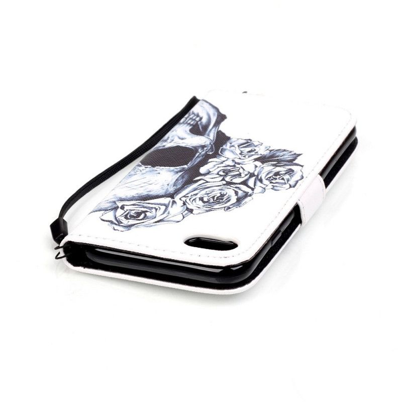 Leren Hoesje iPhone 7 / 8 / SE 2 Gebloemde Schedel