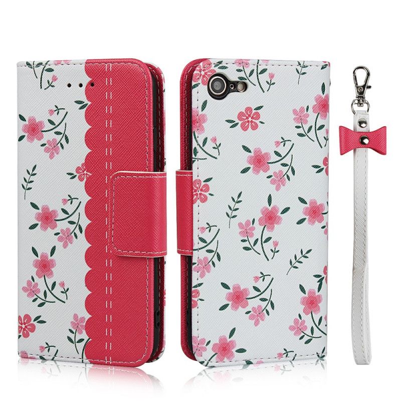 Leren Hoesje iPhone 7 / 8 / SE 2 Groen Magenta String Roosjes