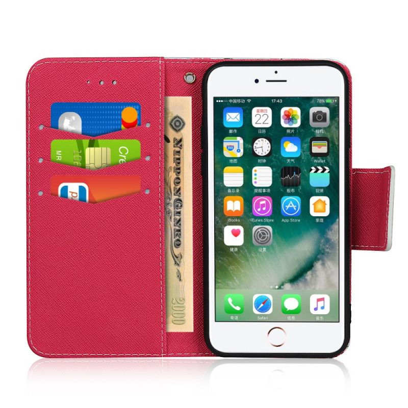 Leren Hoesje iPhone 7 / 8 / SE 2 Groen Magenta String Roosjes