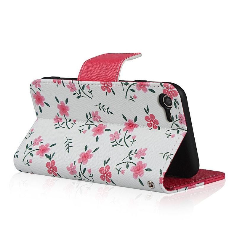 Leren Hoesje iPhone 7 / 8 / SE 2 Groen Magenta String Roosjes