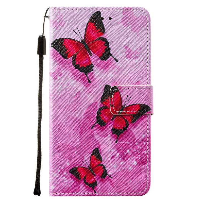 Leren Hoesje iPhone 7 / 8 / SE 2 Paars Magenta Vlinders Van Gestructureerd Imitatieleer