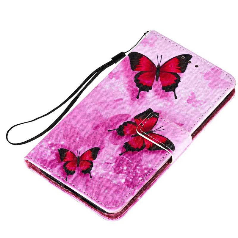 Leren Hoesje iPhone 7 / 8 / SE 2 Paars Magenta Vlinders Van Gestructureerd Imitatieleer
