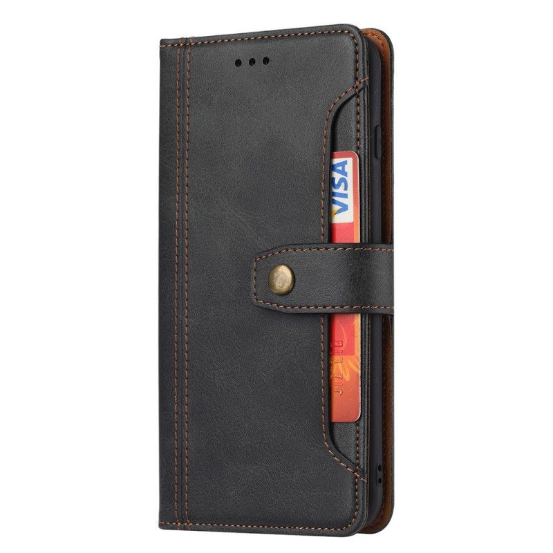 Leren Hoesje iPhone 7 / 8 / SE 2 Rood Zwart Kaarthouder Vooraan Met Riem