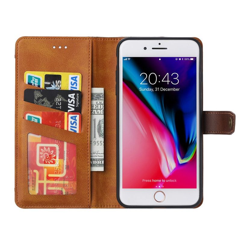Leren Hoesje iPhone 7 / 8 / SE 2 Rood Zwart Kaarthouder Vooraan Met Riem
