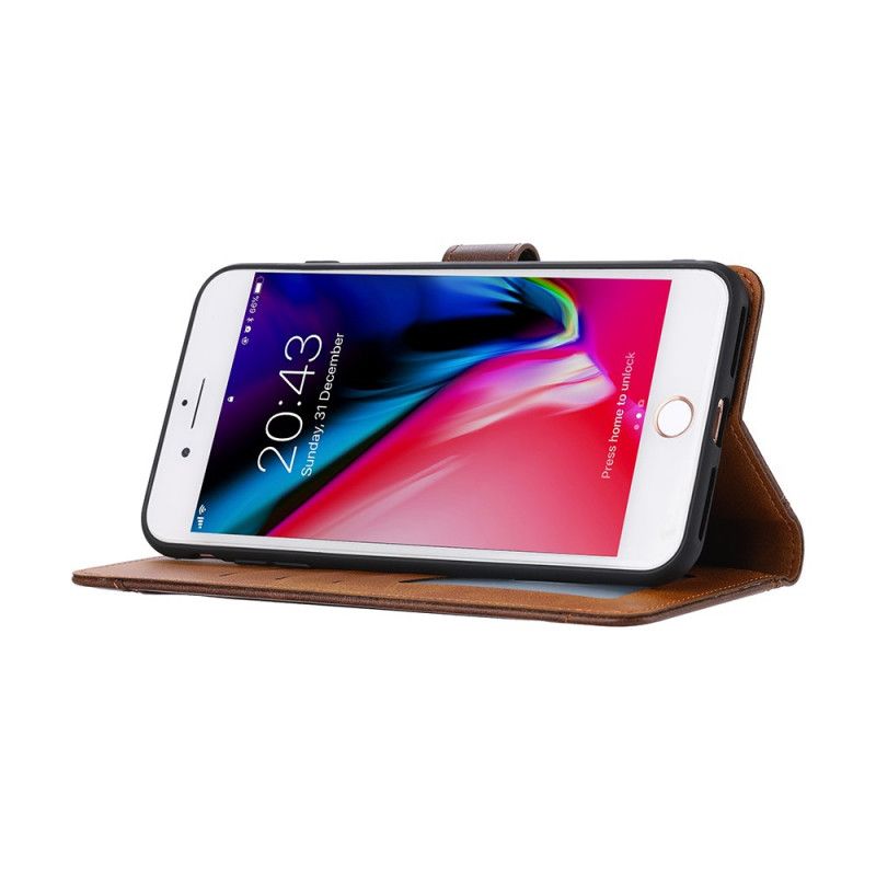 Leren Hoesje iPhone 7 / 8 / SE 2 Rood Zwart Kaarthouder Vooraan Met Riem
