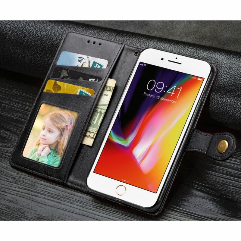 Leren Hoesje iPhone 7 / 8 / SE 2 Rood Zwart Kunstleer En Vintage Sluiting