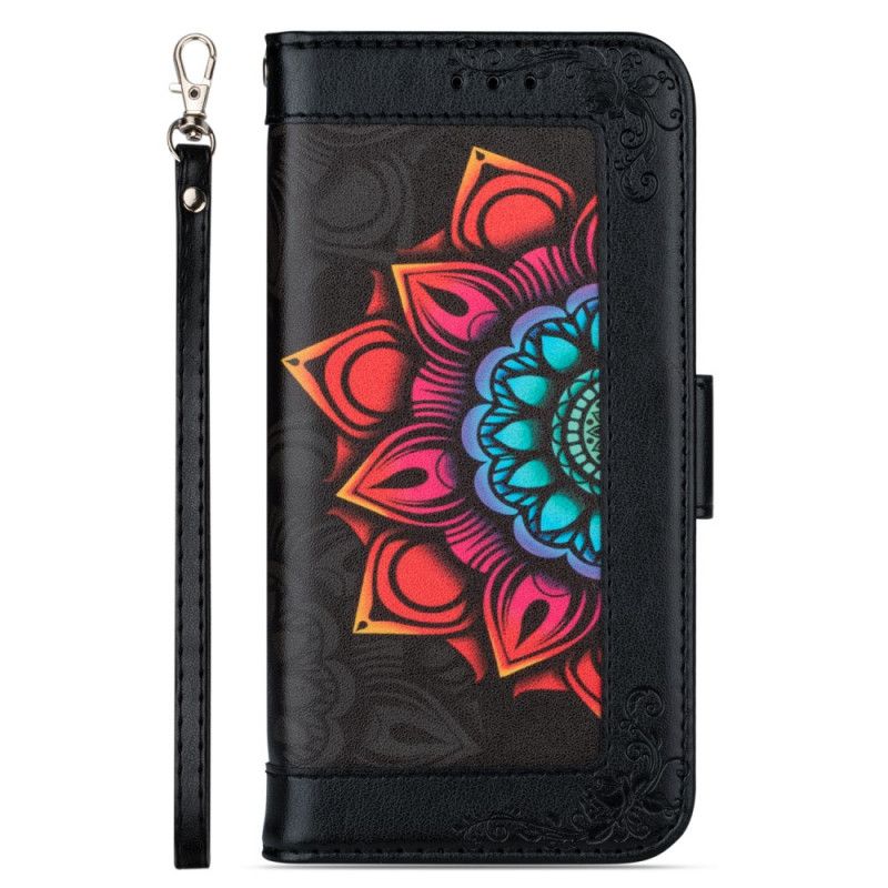 Leren Hoesje iPhone 7 / 8 / SE 2 Wit Zwart Mandala-Versiering Met String