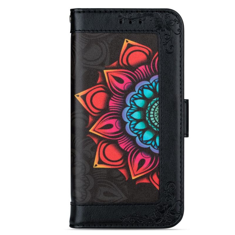 Leren Hoesje iPhone 7 / 8 / SE 2 Wit Zwart Mandala-Versiering Met String