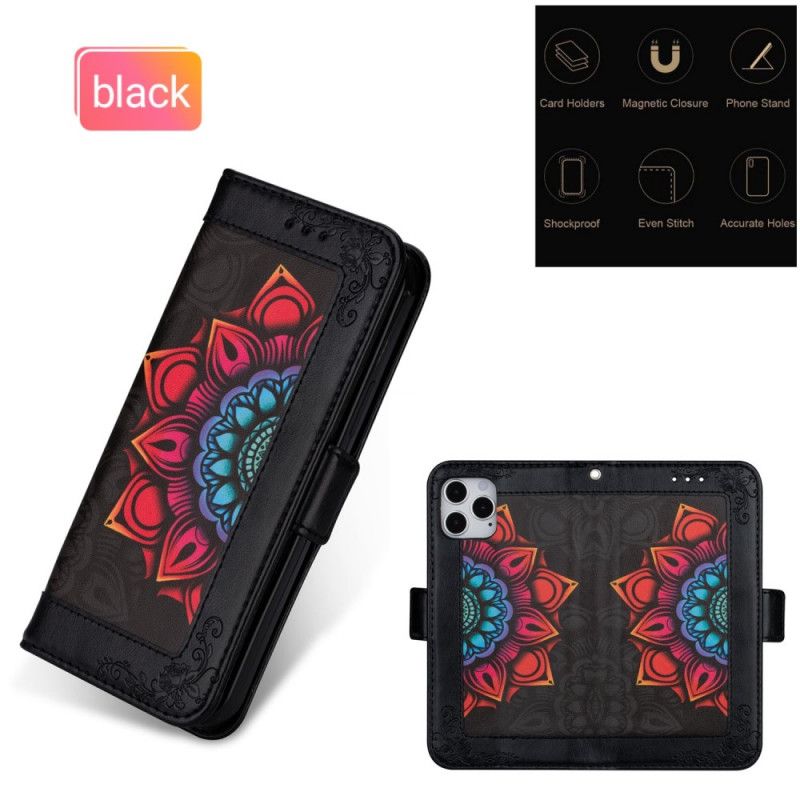 Leren Hoesje iPhone 7 / 8 / SE 2 Wit Zwart Mandala-Versiering Met String