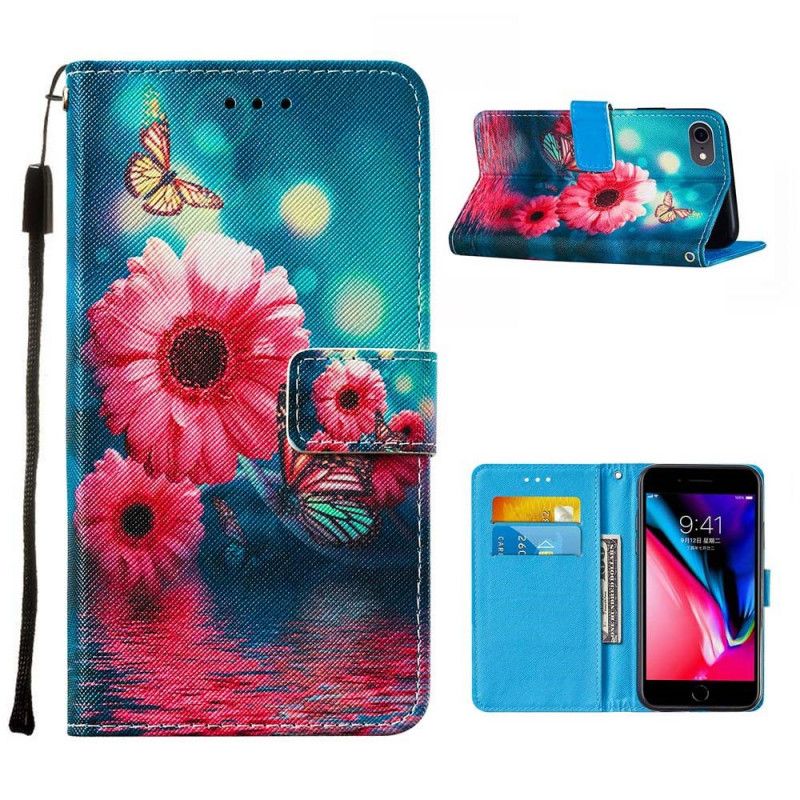 Leren Hoesje voor iPhone 7 / 8 / SE 2 Bloemen En Vlinders
