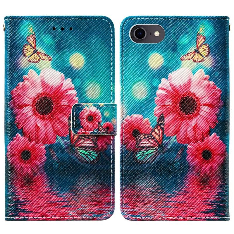 Leren Hoesje voor iPhone 7 / 8 / SE 2 Bloemen En Vlinders