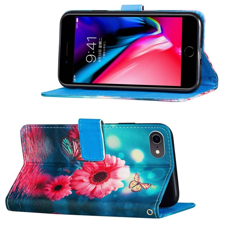Leren Hoesje voor iPhone 7 / 8 / SE 2 Bloemen En Vlinders