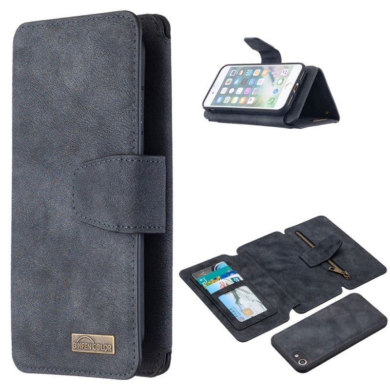 Leren Hoesje voor iPhone 7 / 8 / SE 2 Grijs Zwart Binfen Kleur Afneembare Schaal