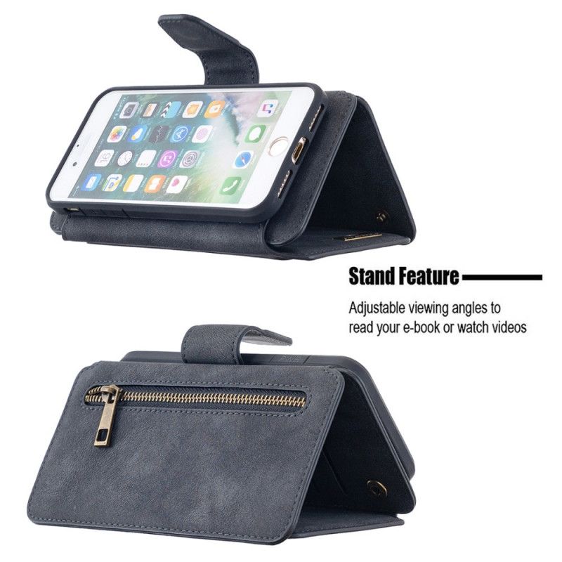 Leren Hoesje voor iPhone 7 / 8 / SE 2 Grijs Zwart Binfen Kleur Afneembare Schaal