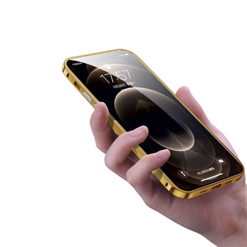 Case Hoesje iPhone 12 Mini Zilver Paars Telefoonhoesje Transparante Randen Van Aluminiumlegering
