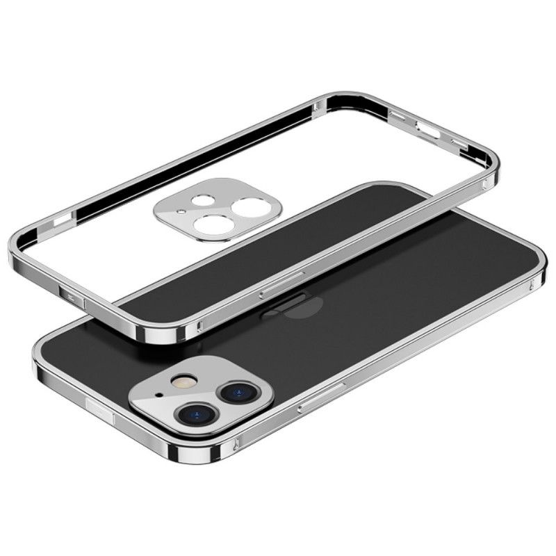 Case Hoesje iPhone 12 Mini Zilver Paars Telefoonhoesje Transparante Randen Van Aluminiumlegering