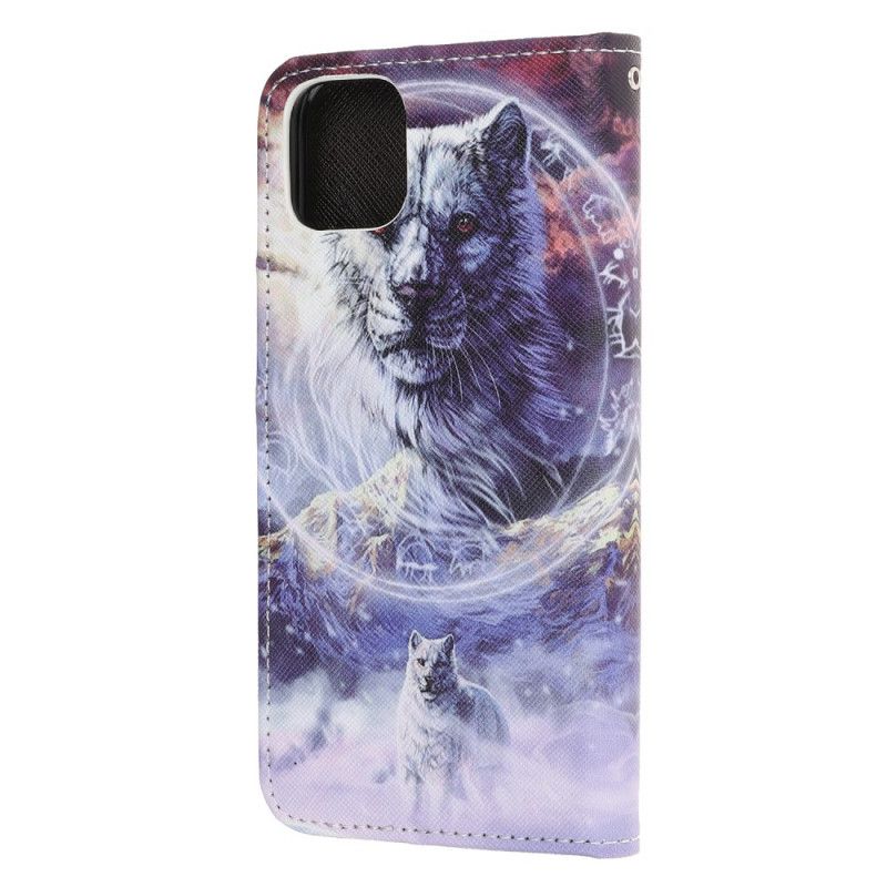 Cover Folio-hoesje iPhone 12 Mini Telefoonhoesje Wolf In De Winter Met String
