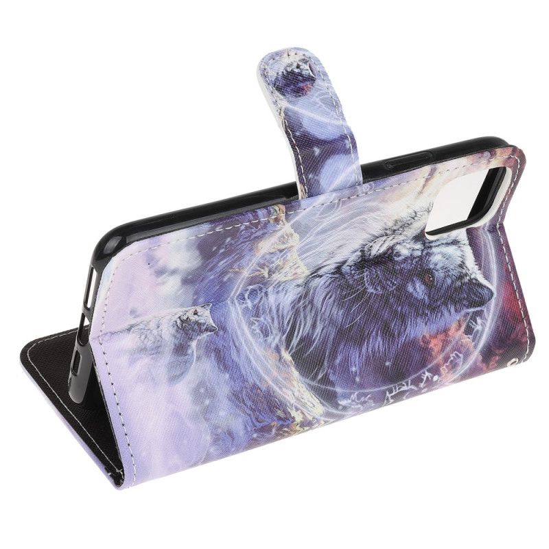 Cover Folio-hoesje iPhone 12 Mini Telefoonhoesje Wolf In De Winter Met String