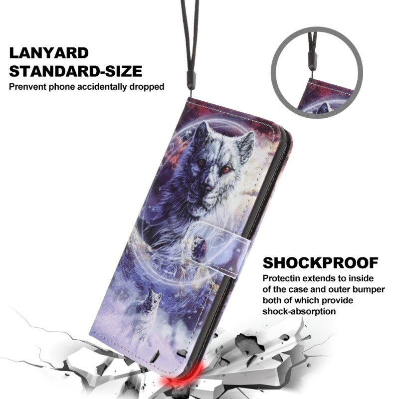 Cover Folio-hoesje iPhone 12 Mini Telefoonhoesje Wolf In De Winter Met String