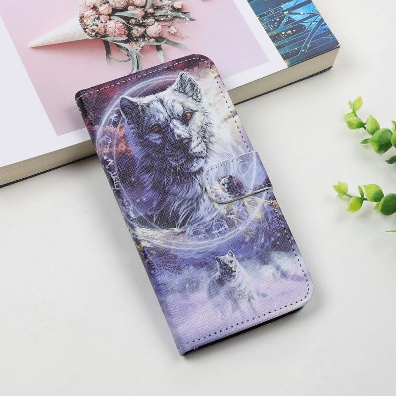 Cover Folio-hoesje iPhone 12 Mini Telefoonhoesje Wolf In De Winter Met String