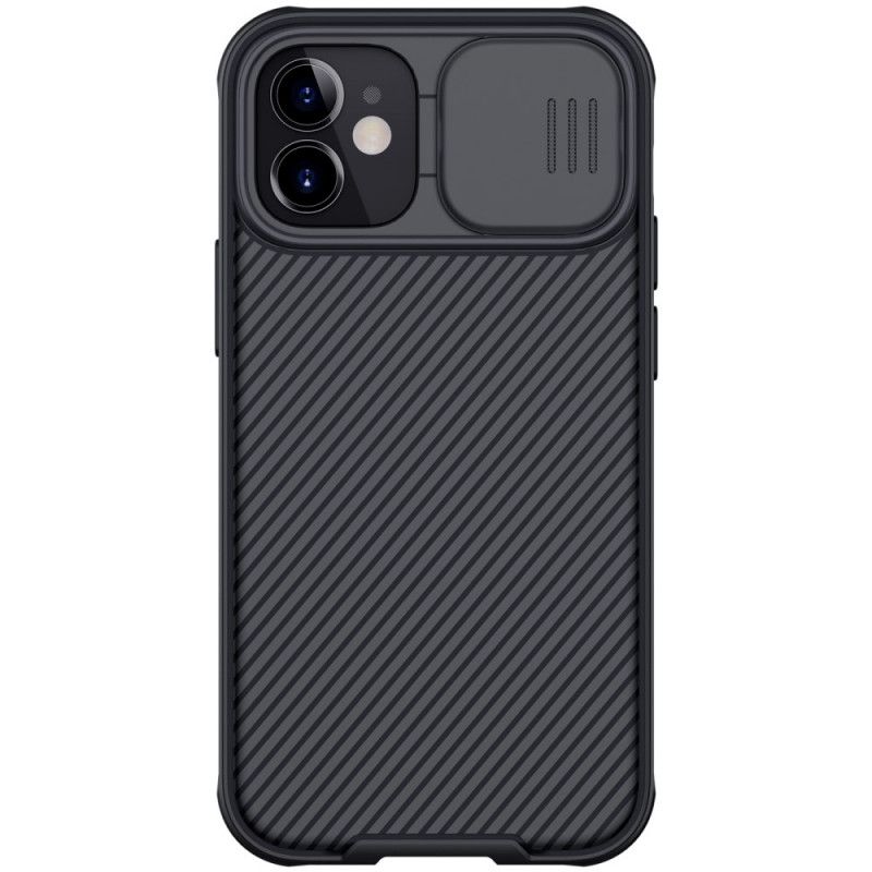 Cover Hoesje iPhone 12 Mini Donkerblauw Zwart Telefoonhoesje Nokkenscherm Nillkin