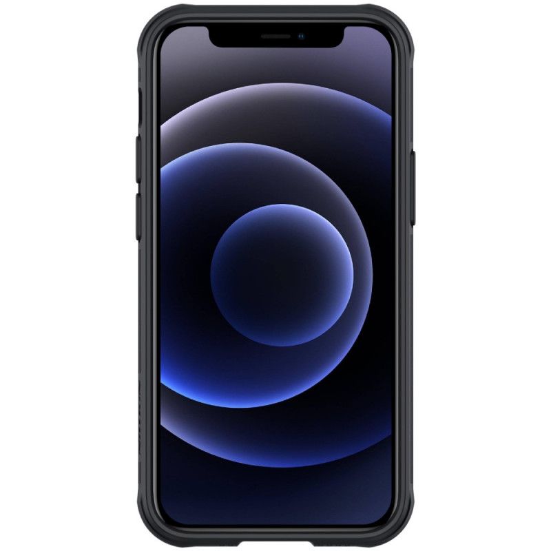 Cover Hoesje iPhone 12 Mini Donkerblauw Zwart Telefoonhoesje Nokkenscherm Nillkin