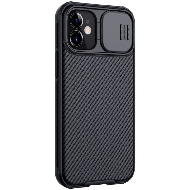 Cover Hoesje iPhone 12 Mini Donkerblauw Zwart Telefoonhoesje Nokkenscherm Nillkin