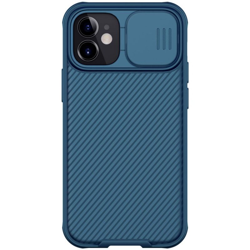 Cover Hoesje iPhone 12 Mini Donkerblauw Zwart Telefoonhoesje Nokkenscherm Nillkin