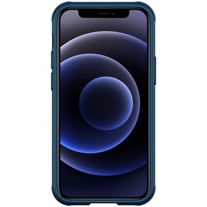 Cover Hoesje iPhone 12 Mini Donkerblauw Zwart Telefoonhoesje Nokkenscherm Nillkin