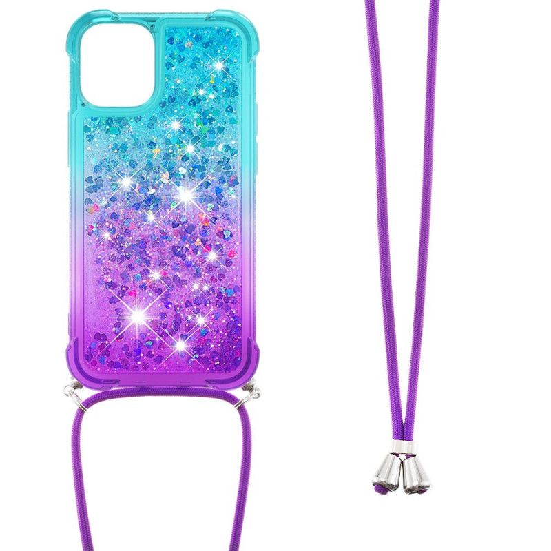 Cover Hoesje iPhone 12 Mini Lichtblauw Roze Telefoonhoesje Siliconen Glitter En Koord