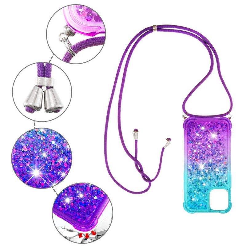 Cover Hoesje iPhone 12 Mini Lichtblauw Roze Telefoonhoesje Siliconen Glitter En Koord